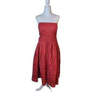 Anthropologie Viola Hourglass Red Eyelet Cotton Midi Dress